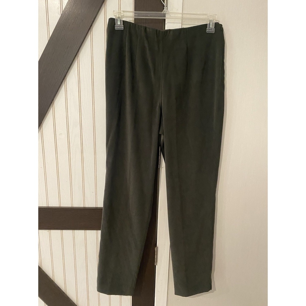 Sigrid Olsen Women Size 12 Side Zip Flat Front Pants Olive Green Dress Trousers